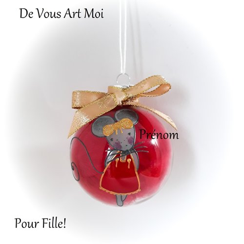 Boule de noël personnalisée illustrée souris boule noël originale verre peint main artisanale