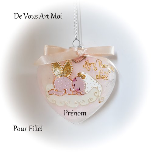 Boule de noël mon premier noël prénom personnalisée bébé fille fée ange lutine fait main