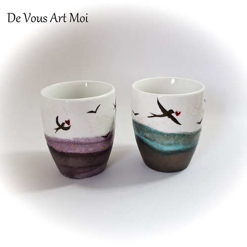 Mug tasse porcelaine duo verre céramique porcelaine peint main artisanal