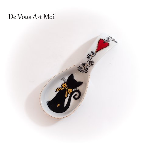 Repose cuillère original céramique porcelaine cadeau illustration chat décoré main artisanal