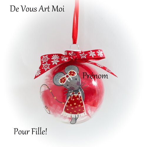 Boule de noël personnalisée illustrée souris boule noël originale verre peint main artisanale
