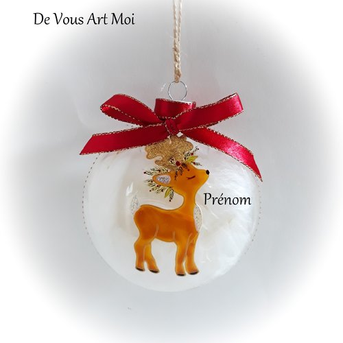 Boule de noël personnalisée en verre dessin renne fait main artisanale