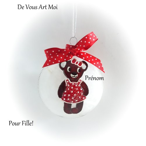 Boule de noël bébé personnalisée ourson nounours brun noël fait main