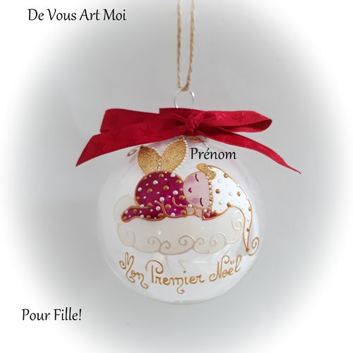 Boule de noël mon premier noël bébé prénom personnalisée bébé fille lutine fée noël fait main