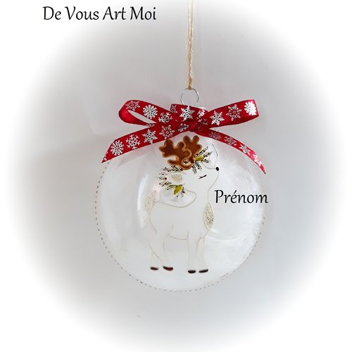 Boule de noël personnalisée en verre dessin renne fait main artisanale