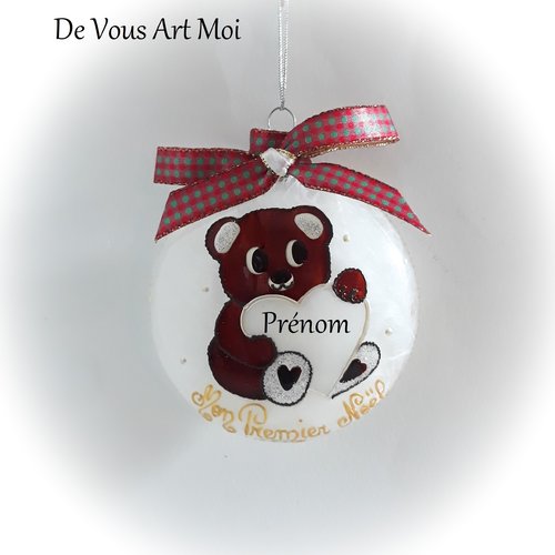Boule mon premier noël personnalisée bébé prénom ornement sapin noël ourson fait main