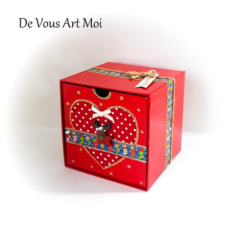 Boite cadeau coffret noël rouge fait main emballage original artisanal