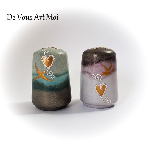 Salière poivrière originale porcelaine céramique oiseaux naturel artisanal fait main