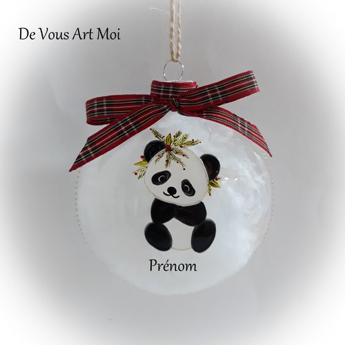 Boule de noël panda verre mon premier noël naissance personnalisée verre peint main fait main artisanale