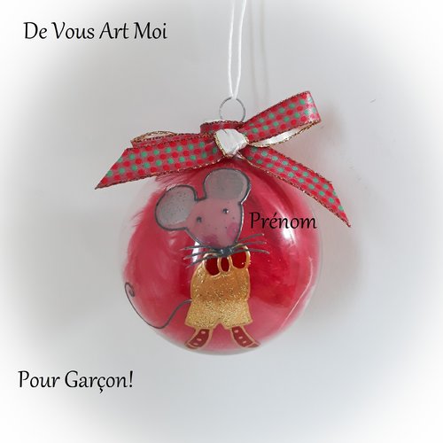Boule de noël personnalisée illustrée souris boule noël originale verre peint main artisanale