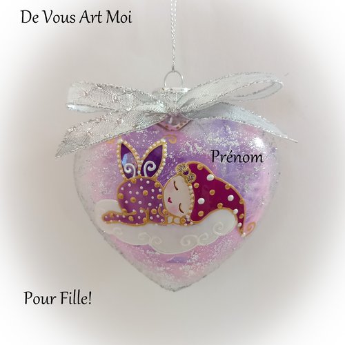 Boule de noël prénom personnalisée bébé fille fée ange lutine fait main