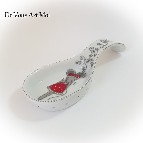 Repose cuillère céramique porcelaine cadeau illustration souris décoré main artisanal