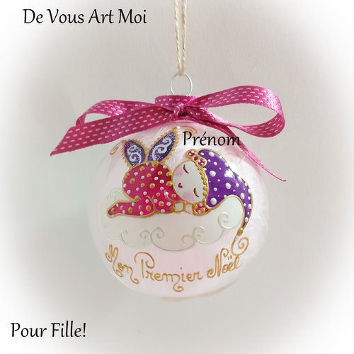 Boule de noël prénom fille mon premier noël peinte main bébé lutine fée ange noël peint main