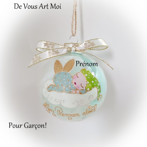 Boule de noël naissance garçon ornement premier noël personnalisée boule noël ange lutin prénom personnalisable peint main