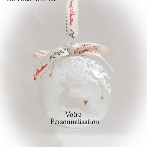 Boule de noël personnalisée renne fait main en verre illustration de noël peint main artisanale