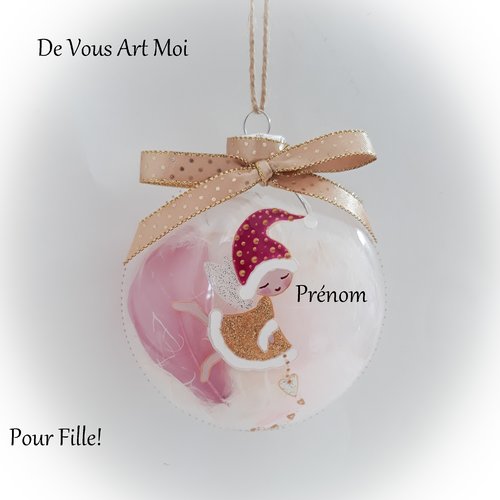 Boule noël personnalisée bébé fée elfe fille fait main lutine noël verre peint main