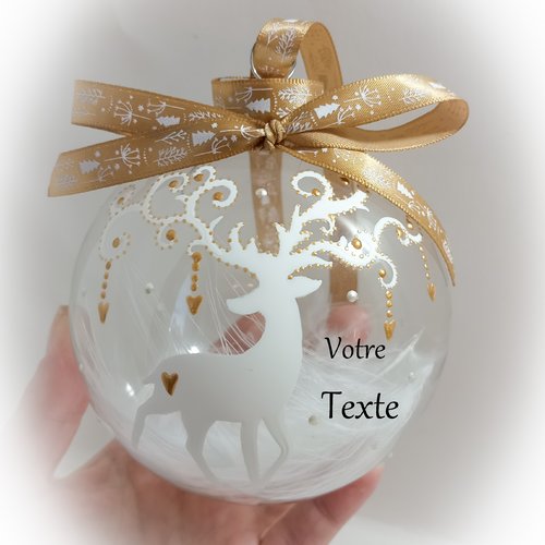 Boule de noël personnalisée renne fait main en verre illustration de noël peint main artisanale