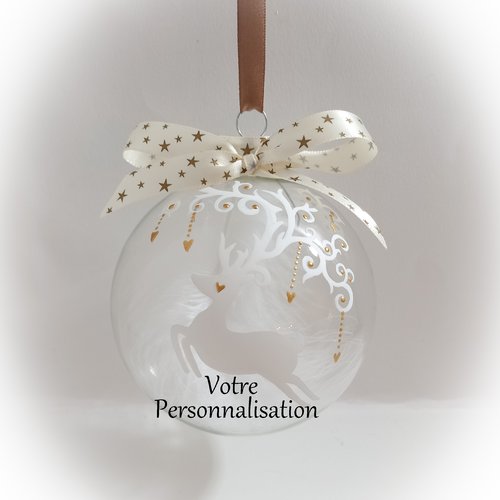 Boule de noël personnalisée renne fait main en verre illustration de noël peint main artisanale