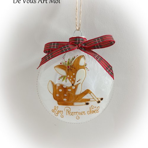 Boule de noël mon premier noël prénom personnalisé faon fait main artisanale