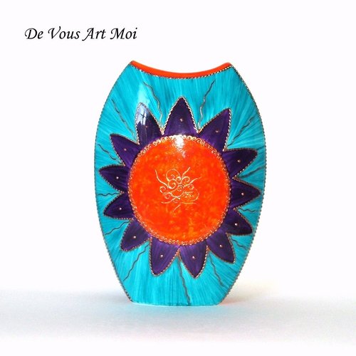 Grand vase porcelaine,vase moderne soleil coloré,peint main,artisanal