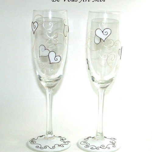Duo de coupe à champagne,flûtes en verre,motif coeur,peinte main