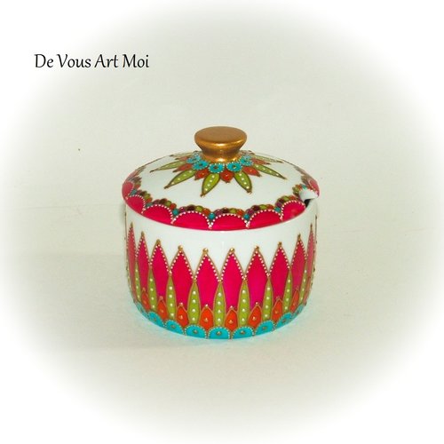 Boite sucrier porcelaine,pot récipient multicolore céramique,peint main artisanal