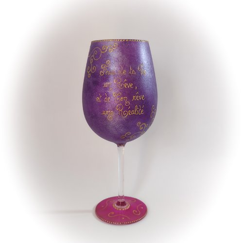 Verre à vin coloré original citation grand verre multicolore peint main artisanal