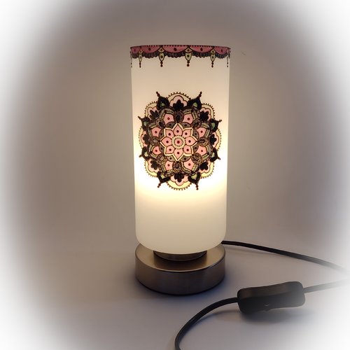 Lampe à poser lanterne originale colorée verre peint main