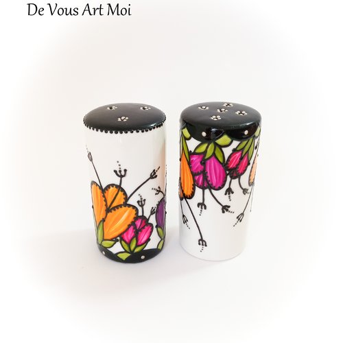 Salière poivrière céramique porcelaine duo sel poivre artisanale peinte main