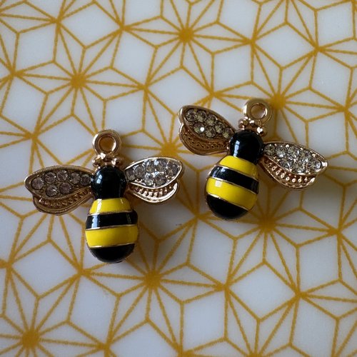 2 breloques abeille strass