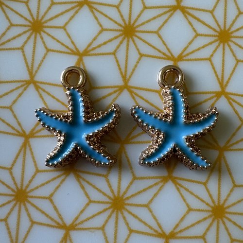 2 breloques étoile de mer bleu doré