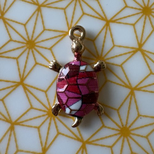 1 breloque tortue dorée motif rose - pendentif pour créations de bijoux diy