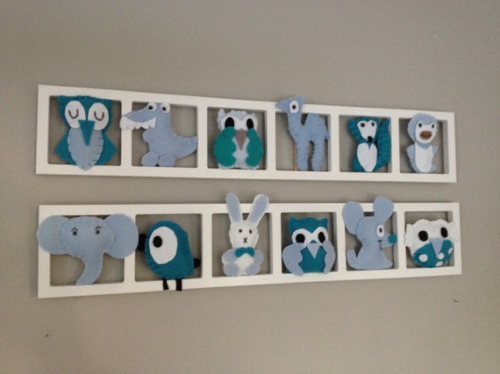 Décoration chambre enfant et bébé. cadre mural animaux bleu et blanc. - Un  grand marché