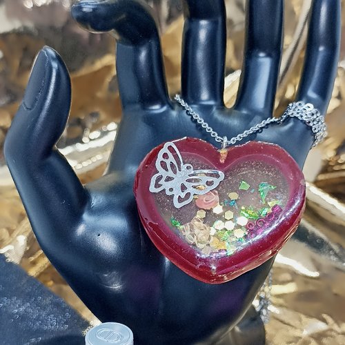 Collier cœur rose