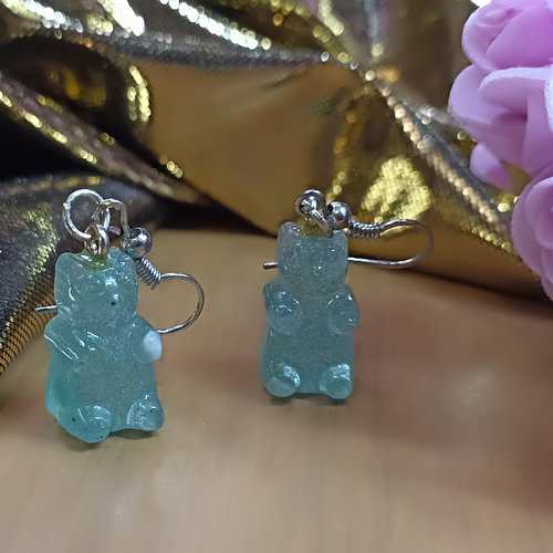 Boucles d'oreilles "nounours" vert