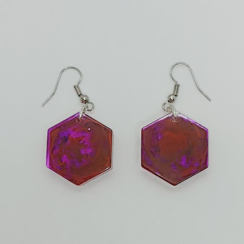 Boucles d'oreilles hexagonale violettes