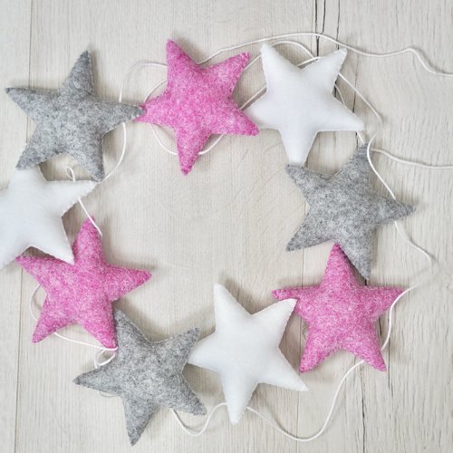 Guirlande d'étoiles, rose, gris et blanc. décoration chambre bébé