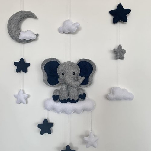 Mobile mural éléphant bleu marine décoration chambre bébé