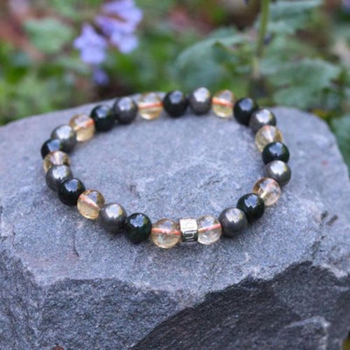 Bracelet pierres citrine et obsidienne