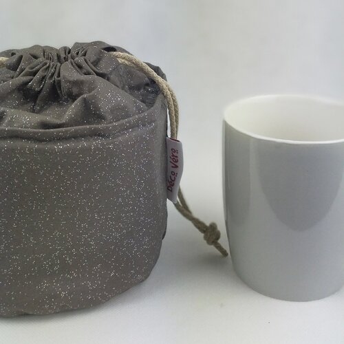 Sac à mug ou tasse forme bourse imperméable à paillettes