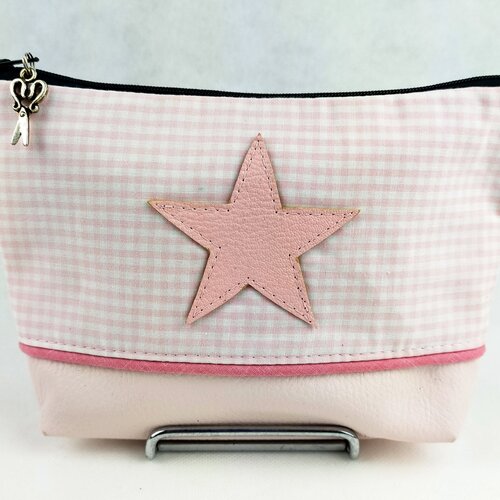 Pochette maquillage de sac école vichy rose poudré avec  étoile