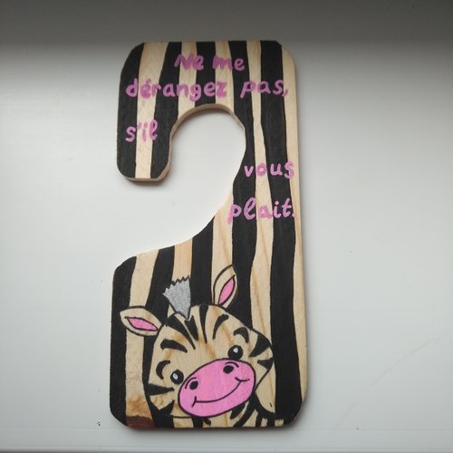 Petite pancarte zèbre en bois peint à la main