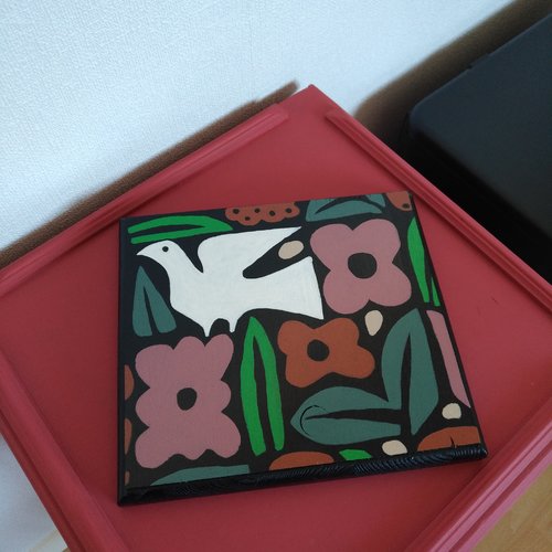 Dessous de plat rectangle en bois coupé et peint à la main