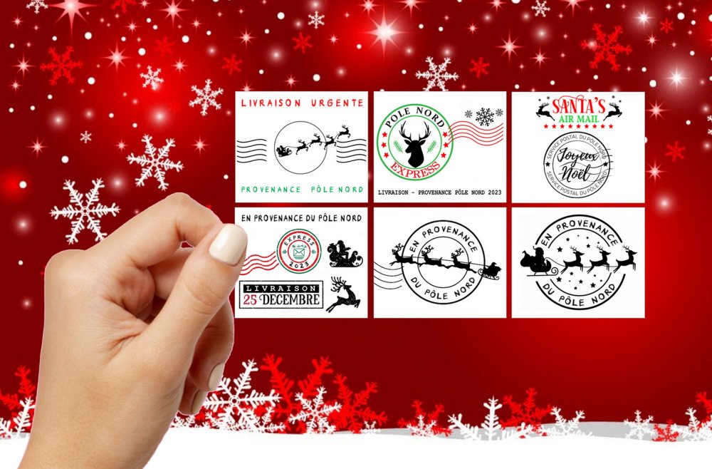 Étiquette autocollante / Stickers - Thème Noël Fleuries et Etoiles