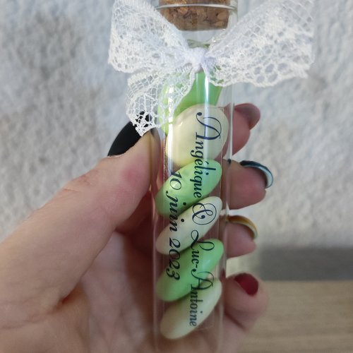 1 étiquette transparente autocollante fiole tube verre cadeau invité mariage bapteme communion anniversaire personnalisé