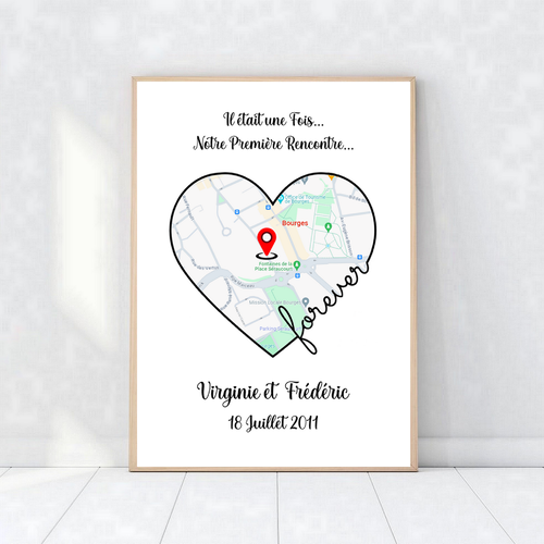 Affiche plan date coeur rencontre cadeau saint valentin couple anniversaire amoureux amour mariage personnalisé carte cadre dessin fête