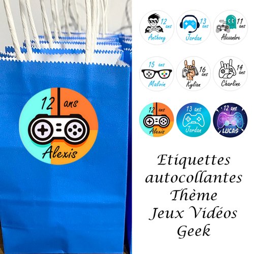 1 autocollant étiquette rond personnalisée geek ordi jeu ps5 gamer dragée contenant mariage baptême anniversaire communion