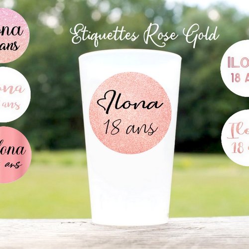 1 autocollant étiquette rond personnalisé rose gold dragée contenant mariage baptême anniversaire verre communion