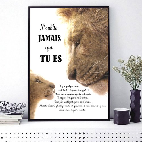 Carte ou affiche citation lion lionceaux cadeau fête père mère noël anniversaire baptême style roi lion simba personnalisé