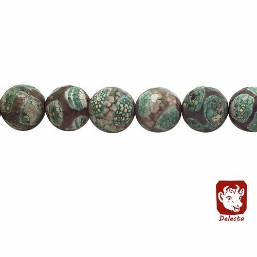 47 perles agate dzi 8mm léopardi blanc vert à facettes - perle agate tibétaine dzi perles dzi - p0052